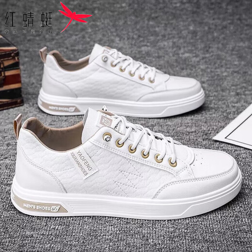 Red Dragonfly Autumn Men's Chaussures 2025 Nouvelle mode Breatte de planche décontractée en cuir Pilote polyvalent Small White Trendy Chaussures 9902 mètre vert 39