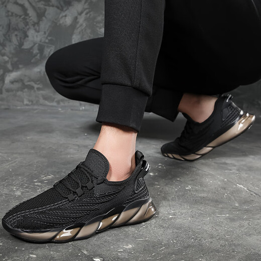 
ROOBEN luxury high-end brand sports shoes men's 2025 summer new breathable soft sole mesh running shoes casual travel shoes 9888 black (spot quick delivery) 38