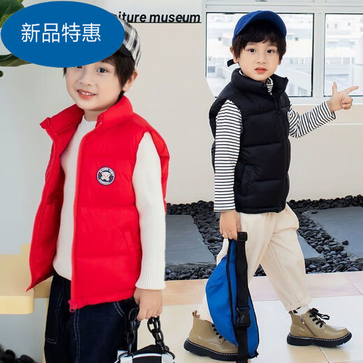Warm Winter Duck Duck Children's Down Cotton Vest Autumn and Winter Outerwear Boys and Girls Vests Fashionable and Versatile Baby 2025 Jackets Black 150 Recommended Height 140-150cm