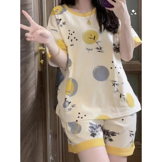 冉旻纯睡衣女夏短袖纯棉2022新款韩版学生可爱家居服女春秋薄款大码套装 短袖套装--G6636 L 女--【100-120斤】