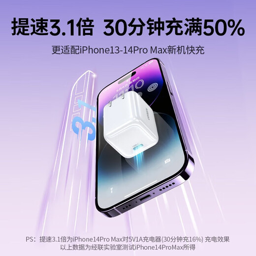
Green Network (UGREEN) CD272 30W single C port gallium nitride fast charging charging head Folding charger iPhone14/15promax Lilac purple Single head CD272-15253