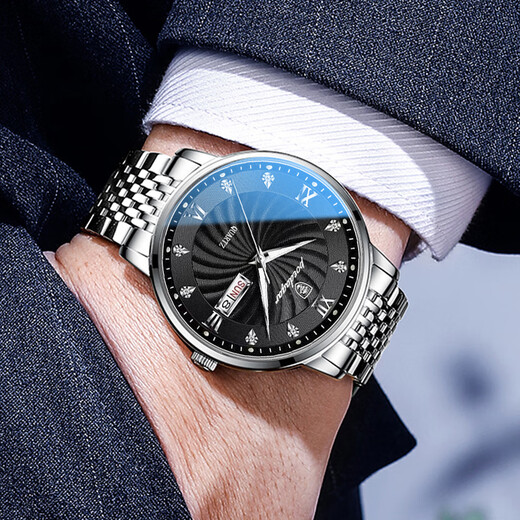 Official website Fang Ship Store Flag Official website new trendy men's watch male student waterproof calendar fully automatic mechanical watch high-end fashion quartz watch 826 gold blue steel belt model_collect and purchase gift