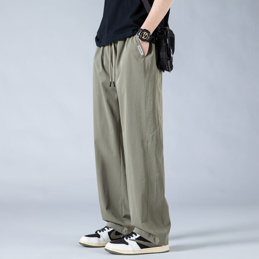 Lee Dprre Pantalones para hombres Pantalones delgados y rectos del verano Pantalones de seda de hielo transpirable de secado, secado, grises, gris M