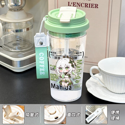
KYODO Jingmeido Genshin Impact peripheral water cup Naxida water cup for girls with high appearance and portable tea making students cute straw BXAO15938 Ganyu Cool summer [500ML white]-painted printing