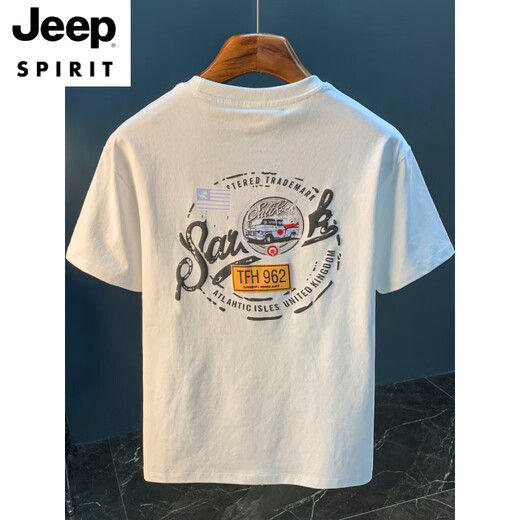 JEEP SPIRIT white T-shirt men's summer new high-end trend printed T-shirt American light luxury Xinjiang cotton comfortable short-sleeved T-shirt White vest [HJ9906-1 sleeveless] M suitable for 90-108Jin [Jin equals 0.5 kg] wear
