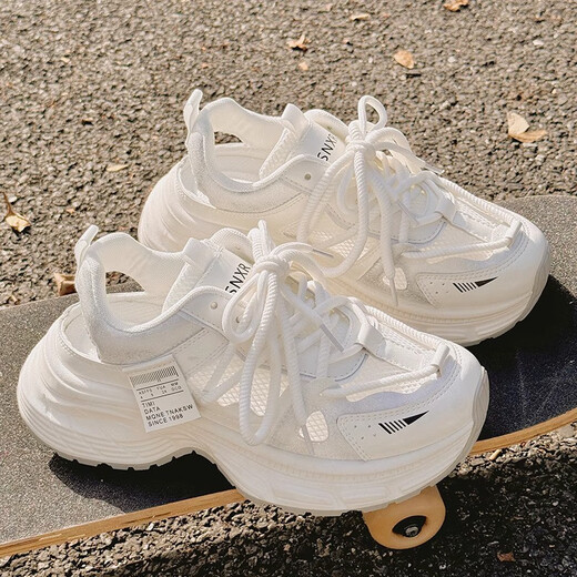 
UK Next Kiss daddy shoes for women in summer breathable 2025 casual mesh shoes thick-soled sandals sneakers 9905-3 beige 35