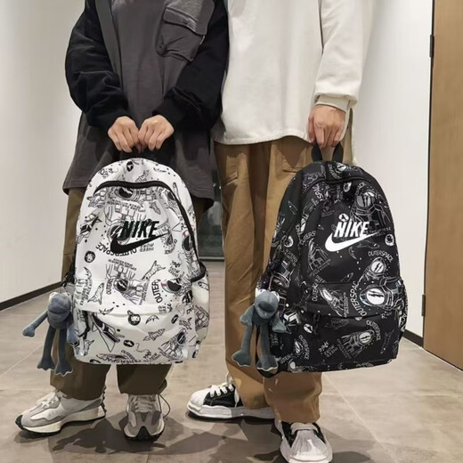 NBA CARES-NIKE书包新款背包六年级初中生潮流高颜值大容量百搭耐脏涂鸦双 耐克NIKE-5009nk满天星黑色 耐克NIKE-带毛绒铃铛挂件