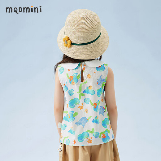 MQDMINI童装儿童衬衣女童衬衫夏季无袖上衣宝宝衣服 艺术花卉海底世界花 120