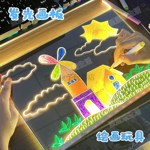 Niedliche Kinder leuchtende Zeichnungsbrett handgefertigtes DIY umgeschriebene transparente Acryl -Bildungsdacht Übung Malerei Spielzeug 20*30 cm großer Größe - 2 Teile Pinsel