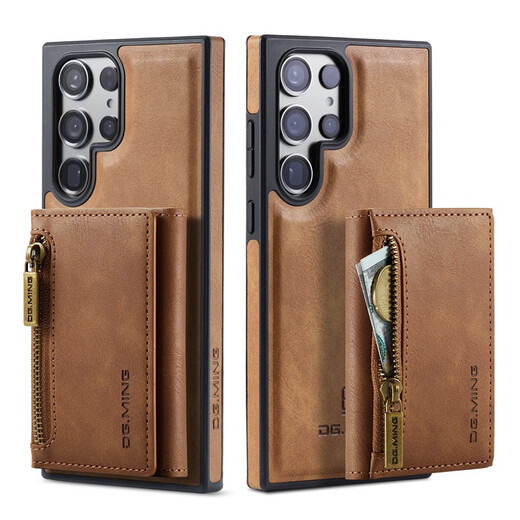 Yiyan convient au boîtier de téléphone mobile Samsung S24 Galaxy S23ultra Business Retro S23FE Carte Wallet S24 + Case de charge sans fil brun clair + sac de carte magnétique Samsung Galaxy S24ultra
