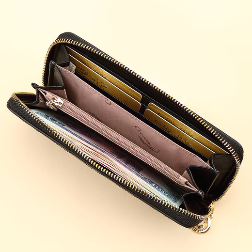 Crocodile shirt cowhide hand-wrapped long diamond wallet women's ticket clip clutch gift box 2215 black