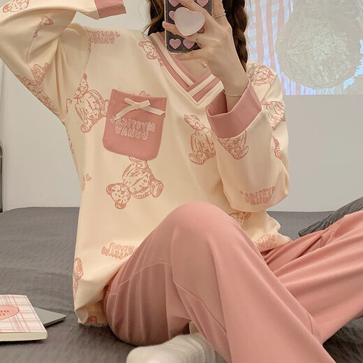 红豆睡衣女春秋季韩版长袖长裤可爱卡通套装可外穿夏秋冬款大码家居服 gxt9928 M  (建议75-95斤)