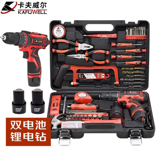 恩宝乐126件手电钻工具箱套装家用双电池电动螺丝刀组套 P3893A 锂电池