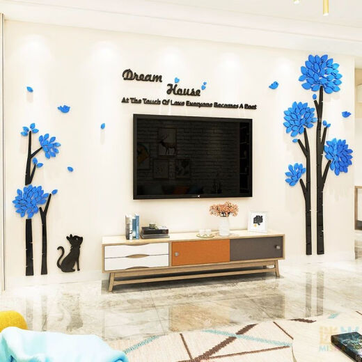 Kreativer Löwenzahn-Fernseher-Hintergrund Wandaufkleber Wohnzimmer Wanddekoration Schlafzimmer Raumlayout 3D dreidimensionaler Aufkleber Selbstklebend 3294B Himmelblau klein
