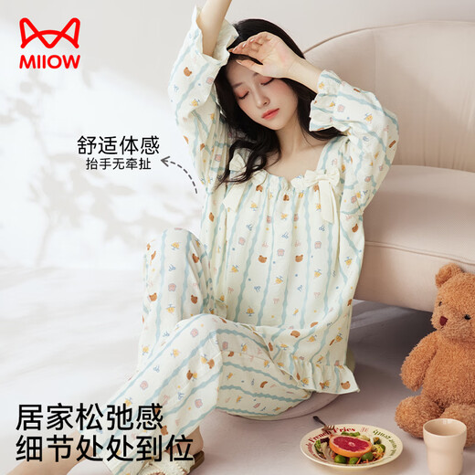 
Cat man [with breast pad] Women's pajamas for women cloud cotton cartoon print sweet princess style home clothes 25 years new product