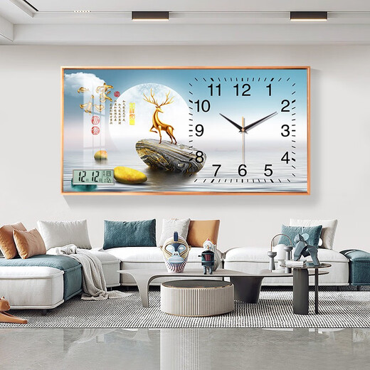 Perpetual Calendar 2025 new style restaurant decoration painting electronic clock wall clock without punching living room home clock painting smooth sailing B3271 horizontal length 60cm * vertical height 30cm PVC rounded corner gold frame +