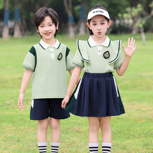 帛雷斯诺幼儿园园服夏装小学生夏季班服校服一二年级儿童夏天绿色演出服装 M9901夏装(男套)带袜子 160码 均码