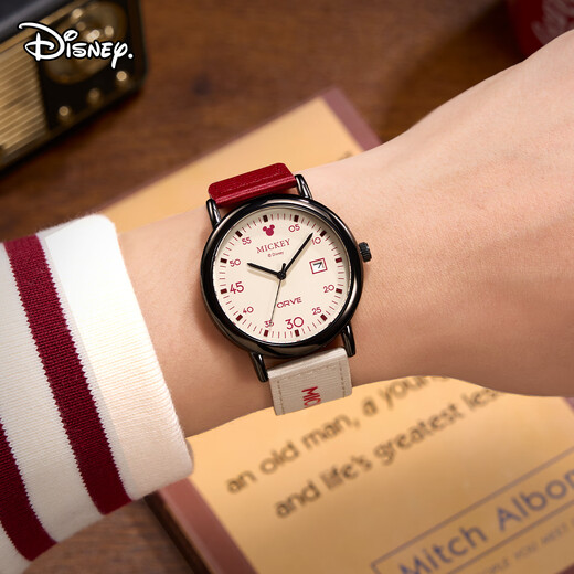 Disney Watch Male Junior et Senior High School Student Sompterding Retro Canvas avec Quartz Watch Teenager imperméable Watch MK-12149R