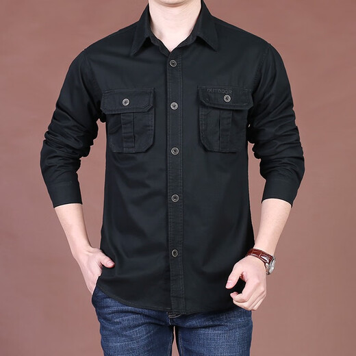 Septwolves (septwolves) broken code 2025 spring loose long-sleeved shirt for men business fashion casual large size multi-bag washing cotton workwear 1283 military green M weight 105 to 130 Jin [Jin equals 0.5 kg]