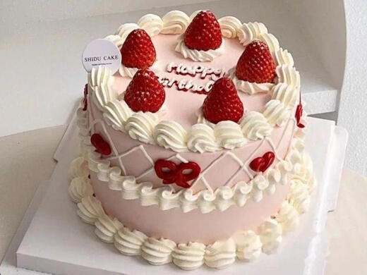 Beauty Heart Strawberry Birthday Cake 5 inches
