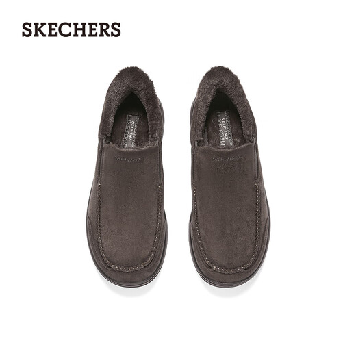 Skechers flash shoes for men 2025 new autumn velvet warm casual walking shoes one-leg loafers 205606