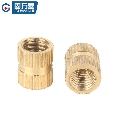 Guwanji double-pass knurled nut copper embedded parts copper flower nut injection molded copper nut screw cap copper insert M3-M8 M5*10-7 50 blind holes