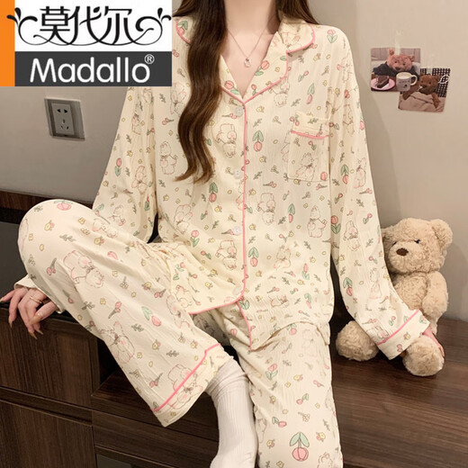 Modal Sweet Stripes Ins Korean Bow Print Sommer Neue Faltenpyjamas Frauen-Heimkleidung Kurzärmelte dreiteils Set KK3527# M [Vorgeschlagen 80-100jin [Jin ist 0,5 kg]]