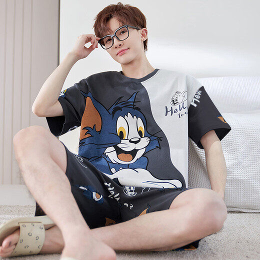 ZIPJBX短袖短裤男士睡衣夏季薄款宽松加大码休闲时尚学生家居服套装夏天 6630蜡笔小新 M 【建议90-100斤】