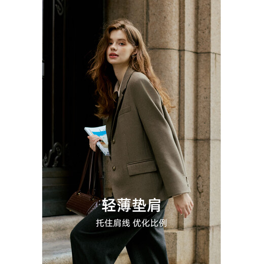 KUHNMARVIN American retro tan suit jacket for women 2025 autumn new shoulder pad silhouette commuter suit K38257 tan S