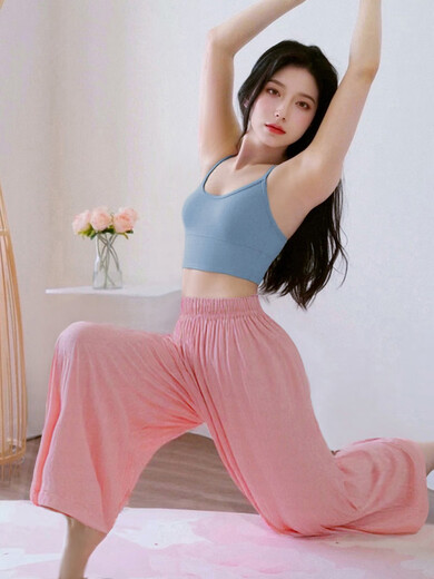 Shuangxiu Yoga Wear Set for Women 2025 New Dance Zen Loose Pilates Sports and Fitness Training Wear Summer Thin Gray Blue Top + Pink Pants Set L 110-120