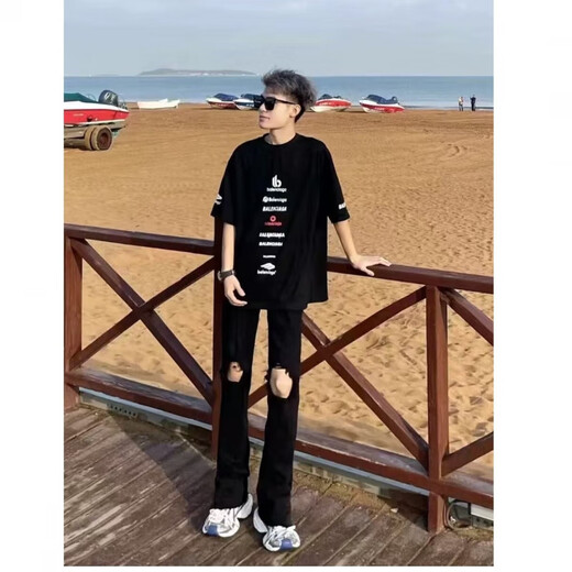 Digada lazy popular Harajuku versatile trendy black denim trousers simple literary ins new fashion CXPF-6630 black XL