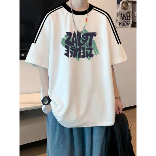 Camiseta de manga corta de Yuesini American Retro para algodón de algodón de algodón pequeño de algodón pequeño Estudiantes de secundaria de la escuela secundaria 2025 Summer suelta Camiseta de media manga [3899* Lion Dance] White M 80-120Jin [Jin equivale a 0.5 kg]