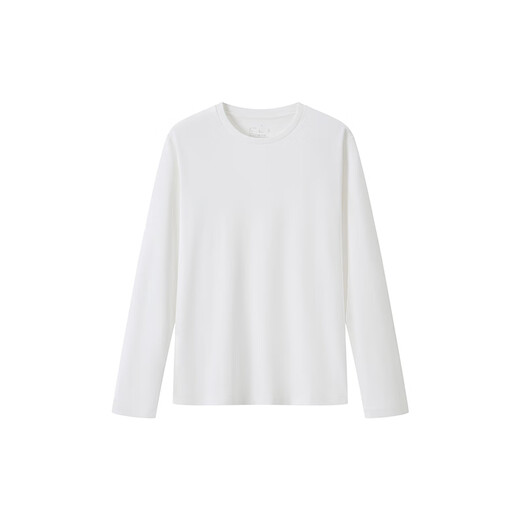MUJI Women's Double Rib Woven Round Neck Long Sleeve T-Shirt Tops and Bottoming Shirts Women's Fall 25 White M (160/84A)
