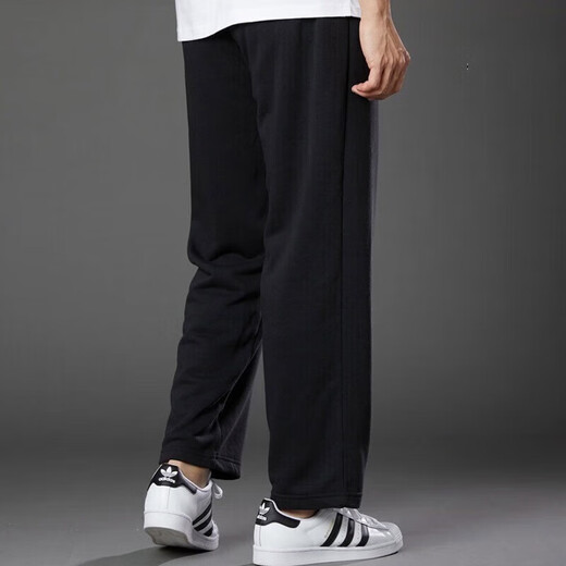 阿迪达斯 （adidas）男裤运动裤春季新款舒适透气商务休闲裤时尚经典直筒长裤IW5909 GK9273黑色刺绣logo直筒裤 XL