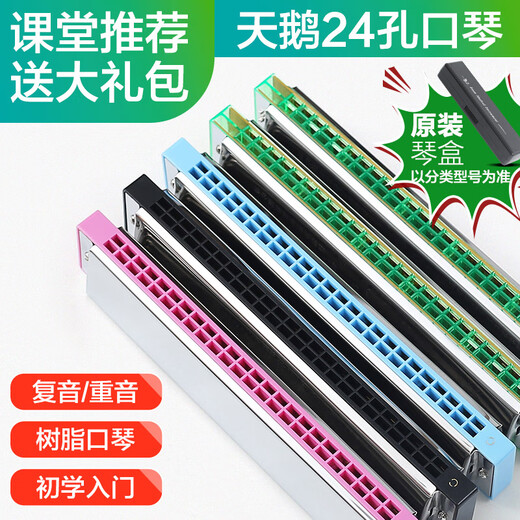 Swan Harmonica Beginners Students 24 Hole Introduction Children's Polyphonic Adult Professional Accent C Oral Organ Instrument [10 Hole Blues] Black + Giveaway