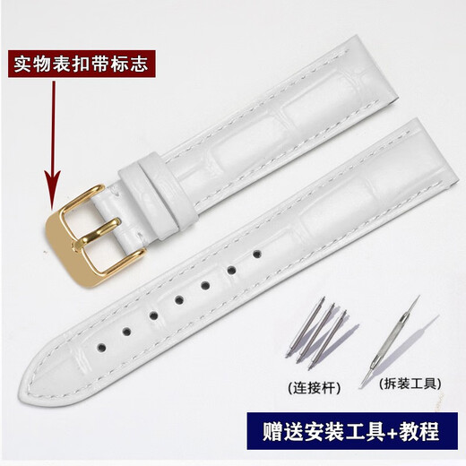 SMVP原装手表带双面牛皮3886/5914/5845/3851男女情侣表链15/20m A1白色+金色针扣 14mm