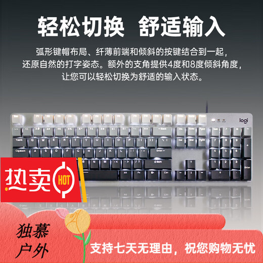 罗技（Logitech）K845机械键盘 有线键盘 办公电脑打字键盘  电竞游戏发光全尺寸个 罗技K845青轴蓝色妖姬