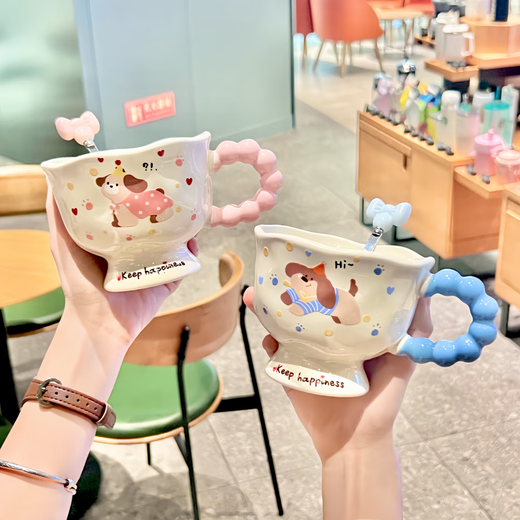 Mug with good-looking puppy ins style ceramic water cup gift box souvenir birthday gift for girls breakfast cup cute pink puppy single cup