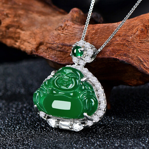 Jade und Jade Buddha Anhängerin mit Frauen Silber Ice Yang Green Maitreya Buddha Anhänger Jade Halskette Modell 1 B1365f Jade Anhänger
