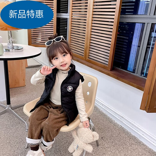 Warm Winter Duck Duck Children's Down Cotton Vest Autumn and Winter Outerwear Boys and Girls Vests Fashionable and Versatile Baby 2025 Jackets Black 150 Recommended Height 140-150cm