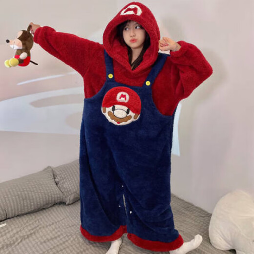 略辰搞怪情侣连体睡衣男女款秋冬季加厚珊瑚绒卡通大码睡袋毛绒家居服 单件睡袍 4840单袍 M