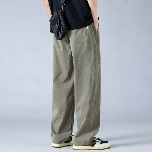 Lee Dprre Pantalones para hombres Pantalones delgados y rectos del verano Pantalones de seda de hielo transpirable de secado, secado, grises, gris M