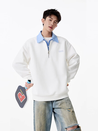 OEMG heavy fake two-piece velvet thickened polo sweatshirt men's autumn and winter lapel loose warm top jacket gray XL recommended 110-130Jin Jin equals 0.5 kg