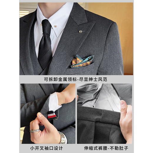 ROMON suit men's high-end business formal wear, high-end sensible lapel collar, groom's wedding dress, casual suit for men, two buttons - dark gray suit + pants S Recommended weight 80-95 Jin Jin equals 0.5 kg Wear
