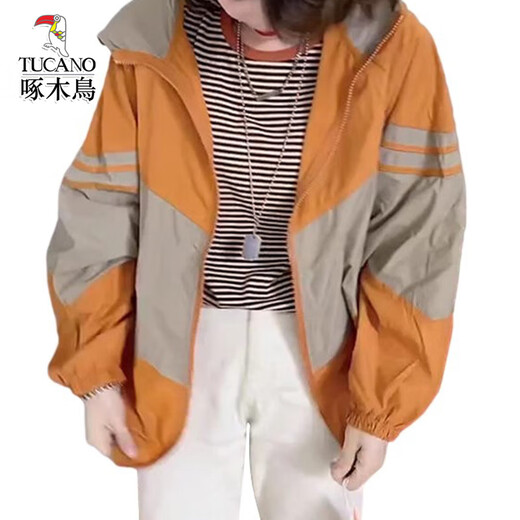 啄木鸟女款防晒衣透气宽松外套夏装连帽 橘色 L (建议100斤-115斤)