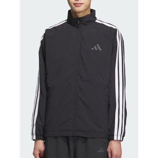
Adidas jacket men's 2025 spring new fitness training sportswear stand collar windproof casual woven jacket top KC3892 black/white L