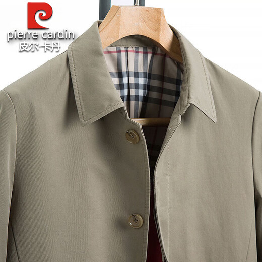 Pierre Cardin 2025 Spring and Autumn New Business Men's 100% Cotton Windbreaker Mid-Length Casual Dad Wear High-end Large Size Jacket Khaki Authentic + 100% Cotton Fabric 2XL 185