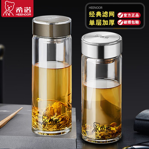 Heenoor offizielles Flaggschiff-Laden Glasbecher Einschichtiger mit Filtergitter Tee Tasse Herren transparent tragbare Wasserbecher Thermos Cup 400 ml natürliche Farbe XN-6195 mit Filtergitter senden Tasse Senden Tasse
