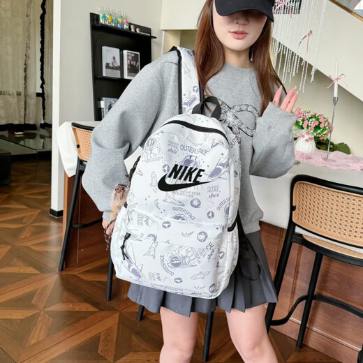 NBA CARES-NIKE书包新款背包六年级初中生潮流高颜值大容量百搭耐脏涂鸦双 耐克NIKE-5009nk满天星黑色 耐克NIKE-带毛绒铃铛挂件