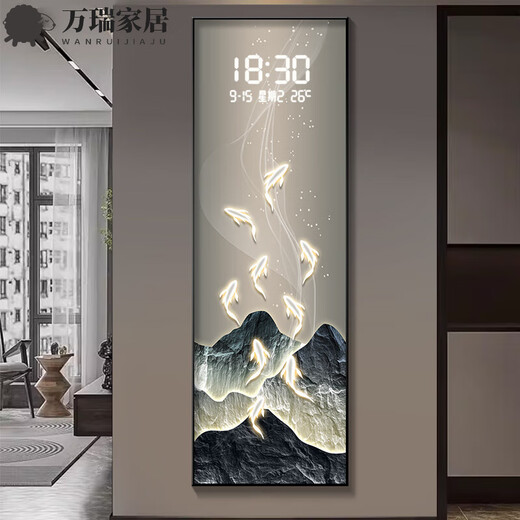 MPPMCK轻奢金山九鱼聚财大尺寸电表箱装饰画钟表挂钟客厅电闸箱遮挡挂画 DQ4877【LED雷达自动感应-可设常亮】 50*150（电表箱尺寸不能超过40*140）18